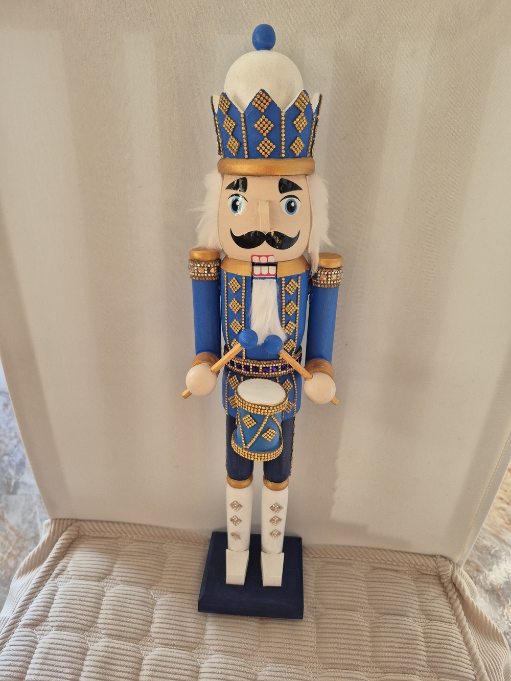 Hand Crafted Blue and Gold Nutcracker Drummer Holiday Decor